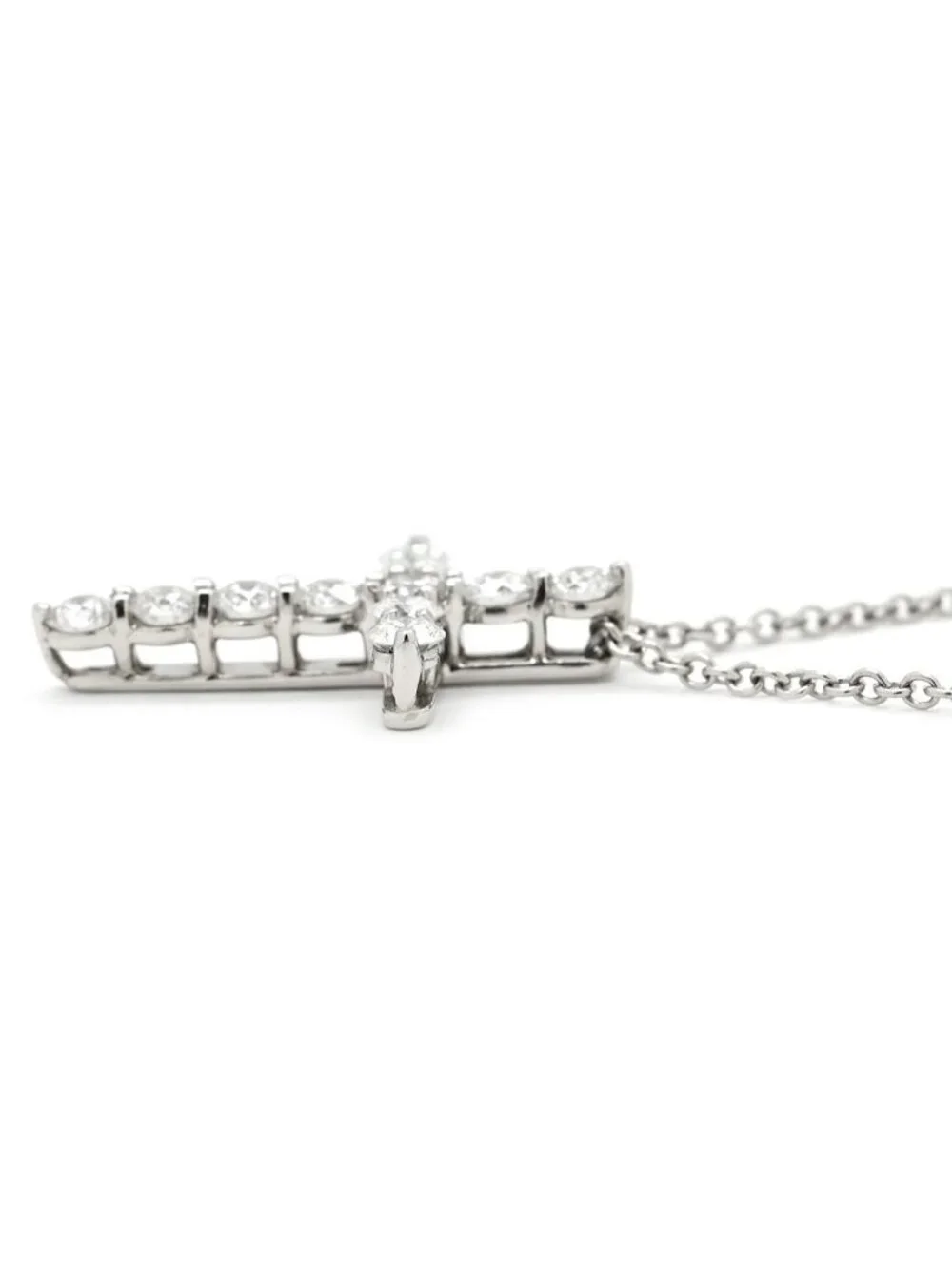 Tiffany & Co Necklace Small Cross Diamond Pendant Platinum Silver 11